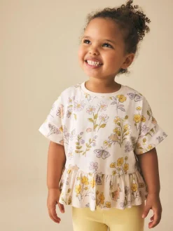 Next Ecru White Floral Short Sleeve Peplum T-Shirt (3mths-7yrs)^ Tops|T-Shirts