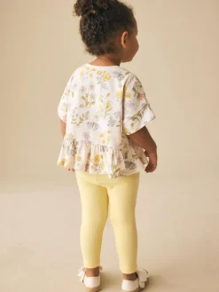 Next Ecru White Floral Short Sleeve Peplum T-Shirt (3mths-7yrs)^ Tops|T-Shirts