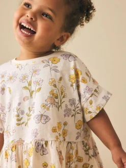 Next Ecru White Floral Short Sleeve Peplum T-Shirt (3mths-7yrs)^ Tops|T-Shirts