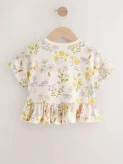 Next Ecru White Floral Short Sleeve Peplum T-Shirt (3mths-7yrs)^ Tops|T-Shirts