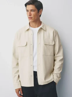 Next Ecru White Jersey Twill Popper Shacket^ Occasionwear|Coats & Jackets