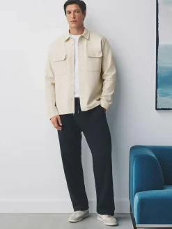 Next Ecru White Jersey Twill Popper Shacket^ Occasionwear|Coats & Jackets