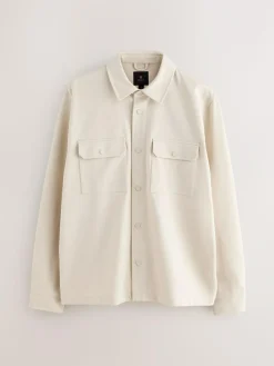 Next Ecru White Jersey Twill Popper Shacket^ Occasionwear|Coats & Jackets