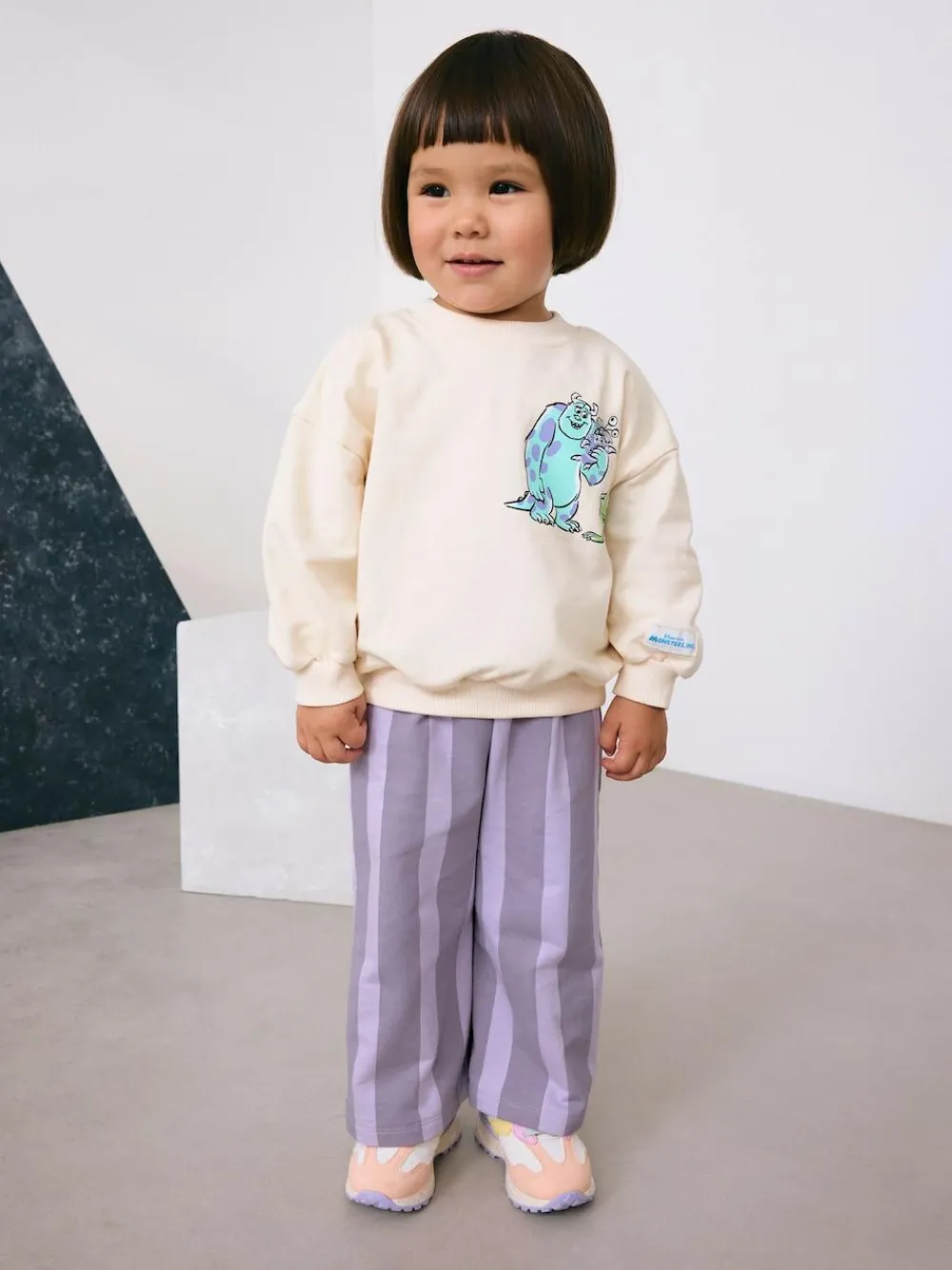 Next Ecru White Monsters, Inc Long Sleeve Top and Barrel Leg Trousers (3mths-7yrs)