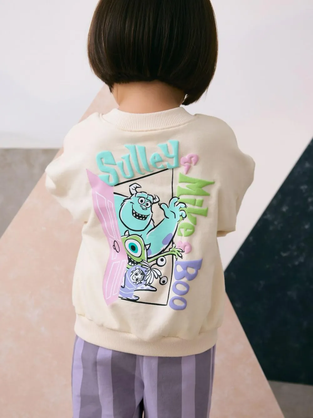 Next Ecru White Monsters, Inc Long Sleeve Top and Barrel Leg Trousers (3mths-7yrs)