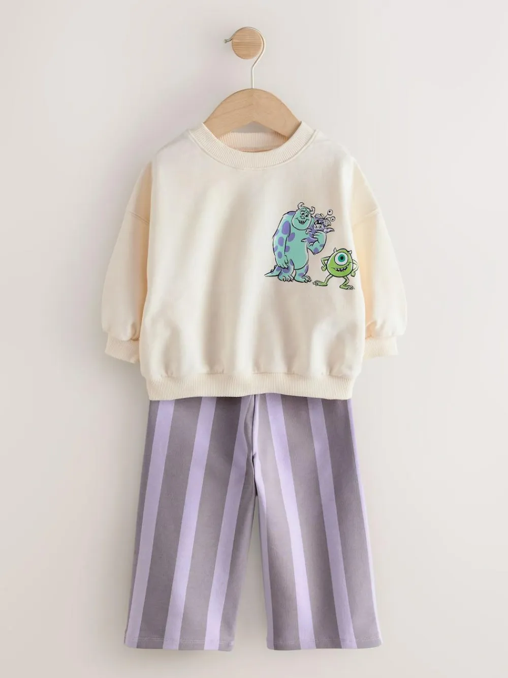 Next Ecru White Monsters, Inc Long Sleeve Top and Barrel Leg Trousers (3mths-7yrs)