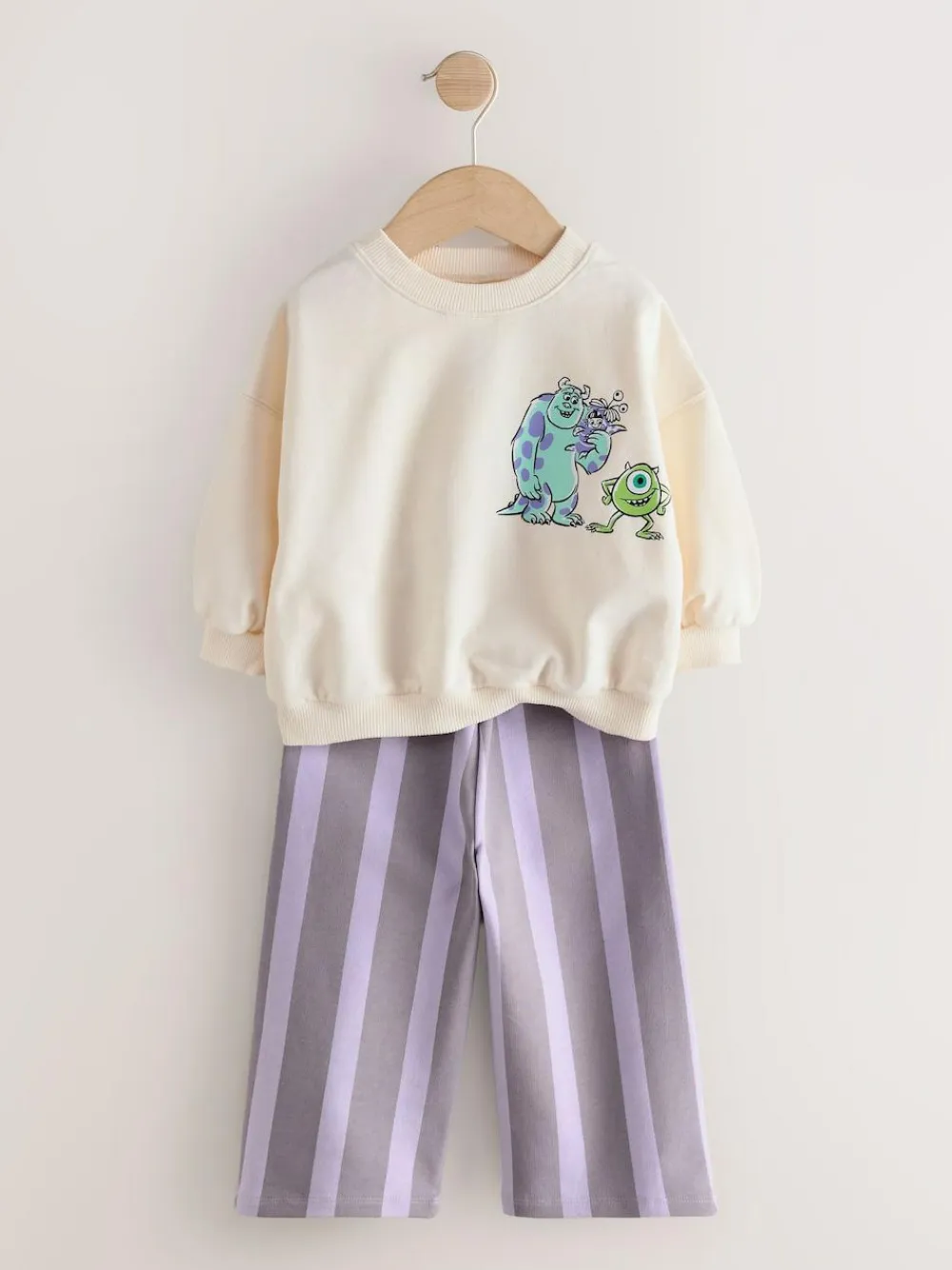 Next Ecru White Monsters, Inc Long Sleeve Top and Barrel Leg Trousers (3mths-7yrs)