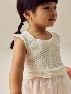 Outlet Next Ecru White Occasion Knit Dress (3mths-10yrs)