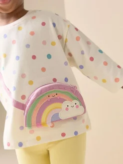 Next Ecru White Rainbow Long Sleeve Bag Top (3mths-7yrs)^ Tops|Tops