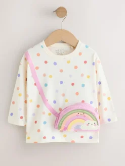 Next Ecru White Rainbow Long Sleeve Bag Top (3mths-7yrs)^ Tops|Tops