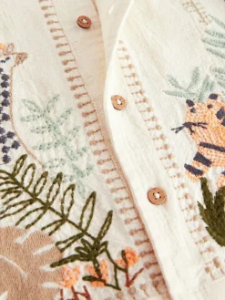 Outlet Next Ecru White Short Sleeve Embroidered 100% Cotton Shirt (3mths-7yrs)