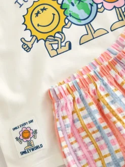 Best Next Ecru White Smiley Short Sleeve Top and Barrel Trousers Set (3mths-7yrs)