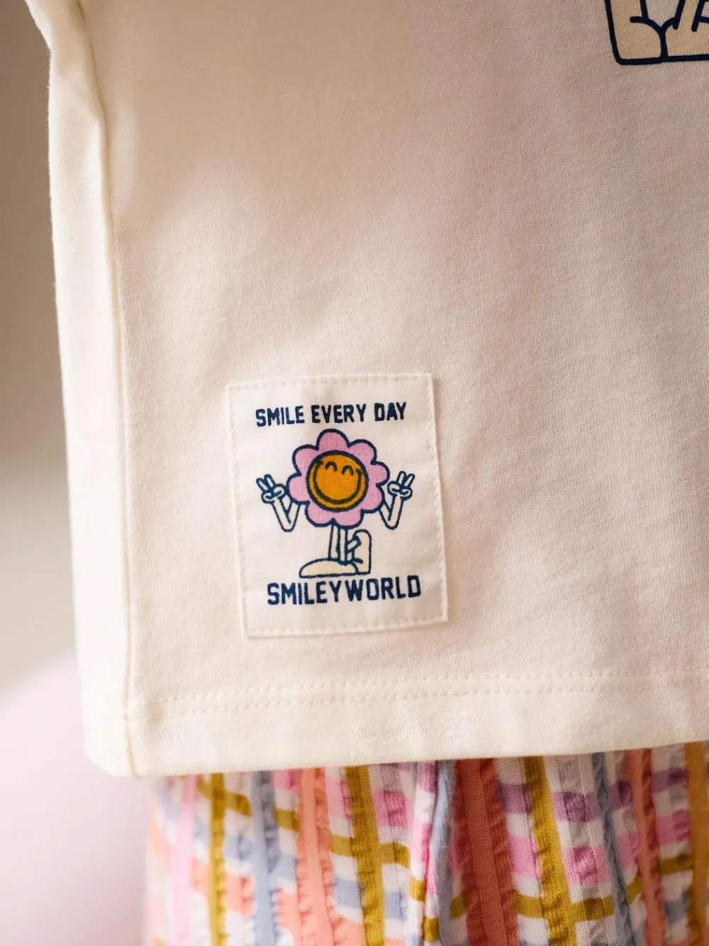 Best Next Ecru White Smiley Short Sleeve Top and Barrel Trousers Set (3mths-7yrs)