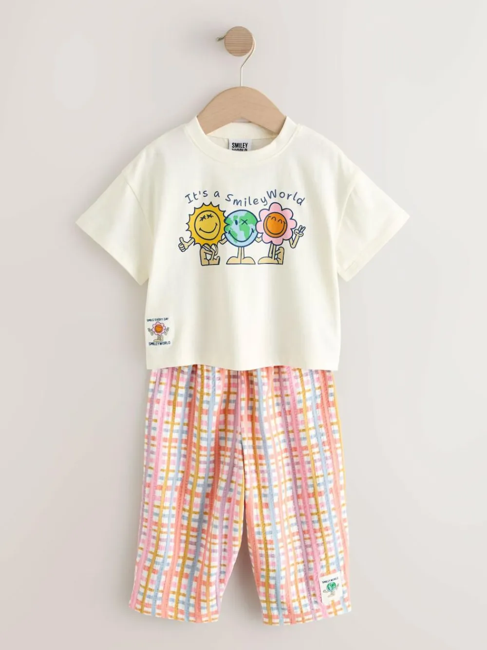 Best Next Ecru White Smiley Short Sleeve Top and Barrel Trousers Set (3mths-7yrs)
