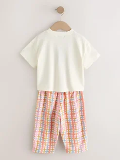 Best Next Ecru White Smiley Short Sleeve Top and Barrel Trousers Set (3mths-7yrs)