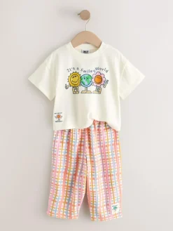 Best Next Ecru White Smiley Short Sleeve Top and Barrel Trousers Set (3mths-7yrs)