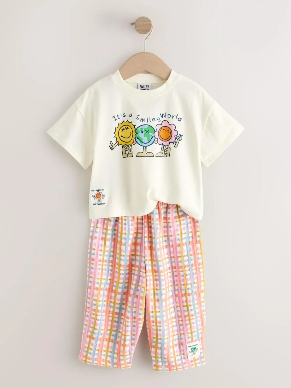 Best Next Ecru White Smiley Short Sleeve Top and Barrel Trousers Set (3mths-7yrs)