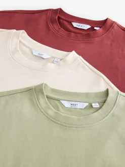 Next Ecru White/Green/Rust Red Relaxed Fit Heavyweight T-Shirts 3 Pack^ Tops & T-Shirts