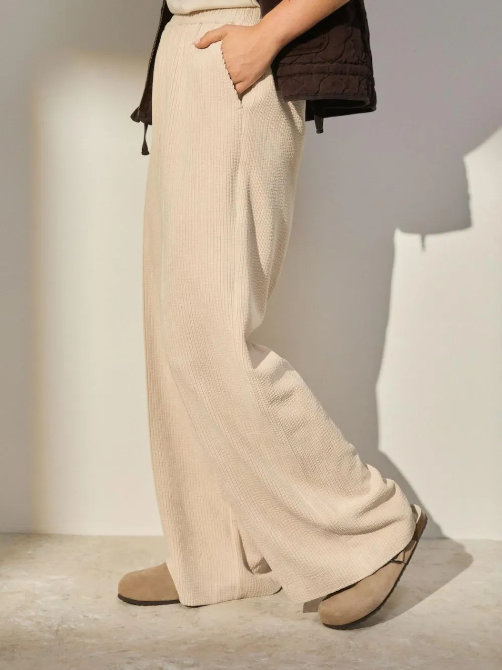 Next Ecru Wide Leg Soft Cord Trousers^Women Nightwear|Pants