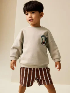 Next Crew Neck Sweatshirt and Shorts Set (3mths-7yrs) (3mths-7yrs)^BOY Shorts|Sweatshirts & Hoodies