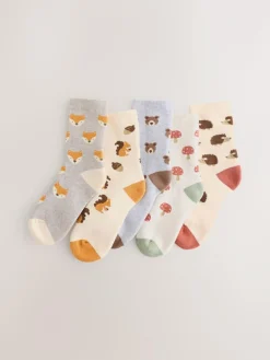 Outlet Next Ecru Woodland Animals Cosy Terry Cotton Rich Socks 5 Pack