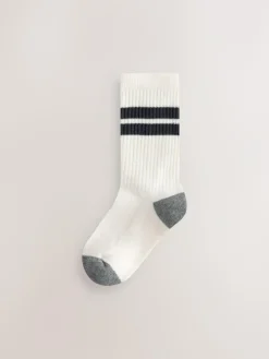 New Next Ecru/Blue/Mineral Cushioned Footbed Cotton Rich Ribbed Tipped Socks 5 Pack