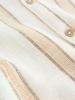 Best Next Ecru/Brown Short Sleeve Grandad Collar Textured Stripe Shirt (3mths-7yrs)