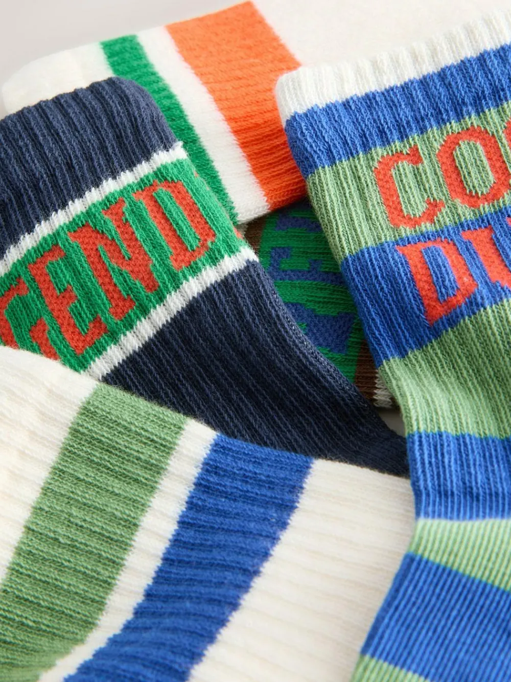 Outlet Next Cushioned Footbed Cotton Rich Ribbed Socks 5 Pack Ecru/Brown Slogan Stripe