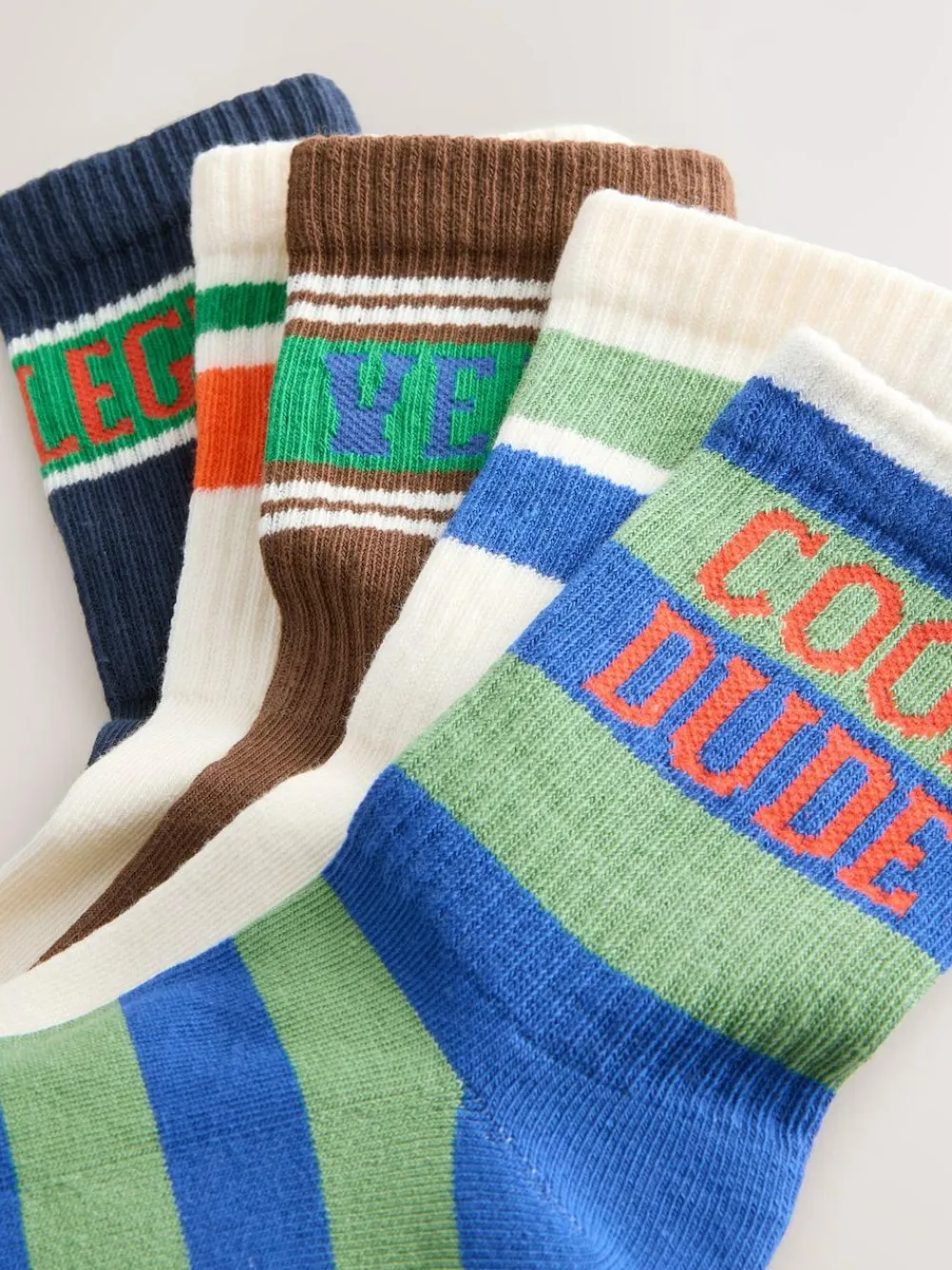 Outlet Next Cushioned Footbed Cotton Rich Ribbed Socks 5 Pack Ecru/Brown Slogan Stripe