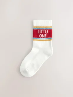 Next Ecru/Mustard/Red Retro Slogan Character Cotton Rich Socks 5 Pack^BOY Socks & Tights|Socks & Tights