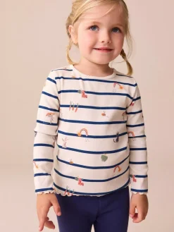 Sale Next Ecru/Navy Stripe Character Rib Long Sleeve T-Shirt (3mths-7yrs)