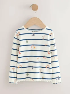 Sale Next Ecru/Navy Stripe Character Rib Long Sleeve T-Shirt (3mths-7yrs)