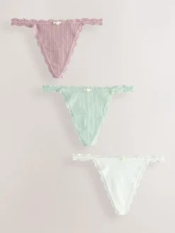 Next Ecru/Pink Thong Seamfree Pointelle Knickers 3 Pack^Women Panties|All Lingerie