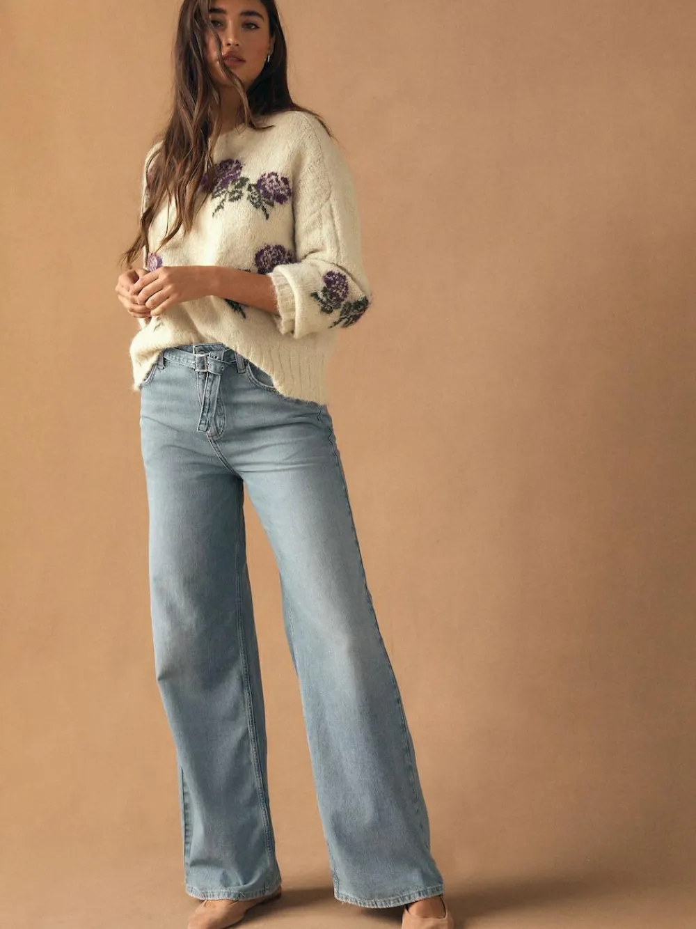 Outlet Next Crew Neck Jumper With Wool Ecru/Purple Floral