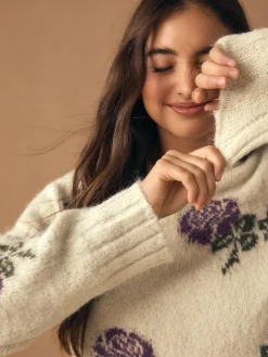 Outlet Next Crew Neck Jumper With Wool Ecru/Purple Floral