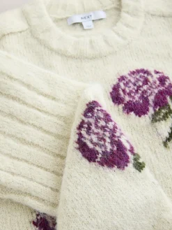 Outlet Next Crew Neck Jumper With Wool Ecru/Purple Floral