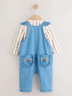 Sale Next Dungarees and Long Sleeve Bodysuit Set 2 Piece (0mths-3yrs) Embroidered Denim
