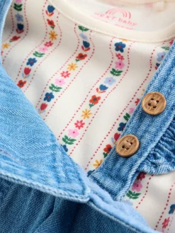 Sale Next Dungarees and Long Sleeve Bodysuit Set 2 Piece (0mths-3yrs) Embroidered Denim