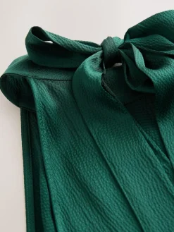 Next Emerald Green Textured Satin Halter Sleeveless Midi Dress^Women Occasion Dresses|Maxi Dresses