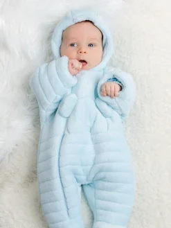 New Emile Et Rose Blue Deep Pile Fleece Pramsuit with 3D teddy