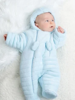 New Emile Et Rose Blue Deep Pile Fleece Pramsuit with 3D teddy