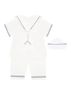 New Emile Et Rose Linen Style Sailor Collar & Trim 100% Cotton 2Pc Shorts & Hat Set