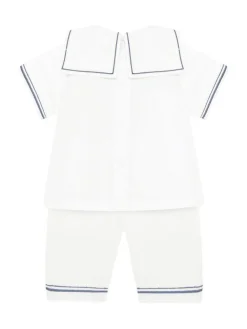 New Emile Et Rose Linen Style Sailor Collar & Trim 100% Cotton 2Pc Shorts & Hat Set