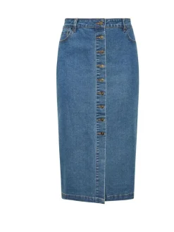 Evans Blue Button Through Denim Skirt^Women Skirts