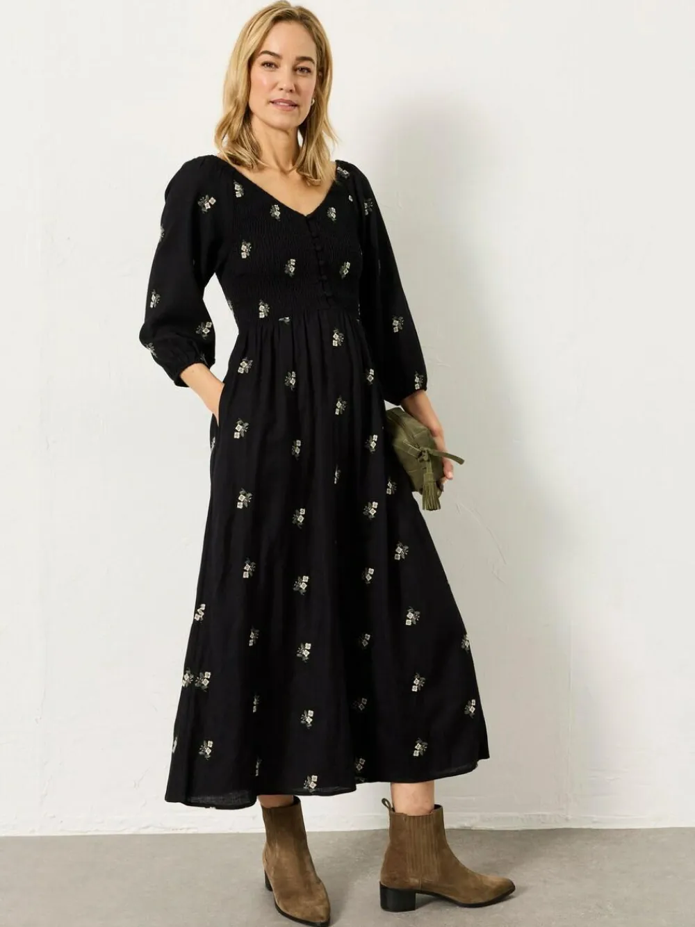 Fat Face FatFace Adele Black Embroidered Midi Dress^Women Midi Dresses|Dresses
