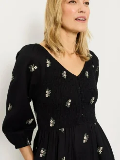 Fat Face FatFace Adele Black Embroidered Midi Dress^Women Midi Dresses|Dresses