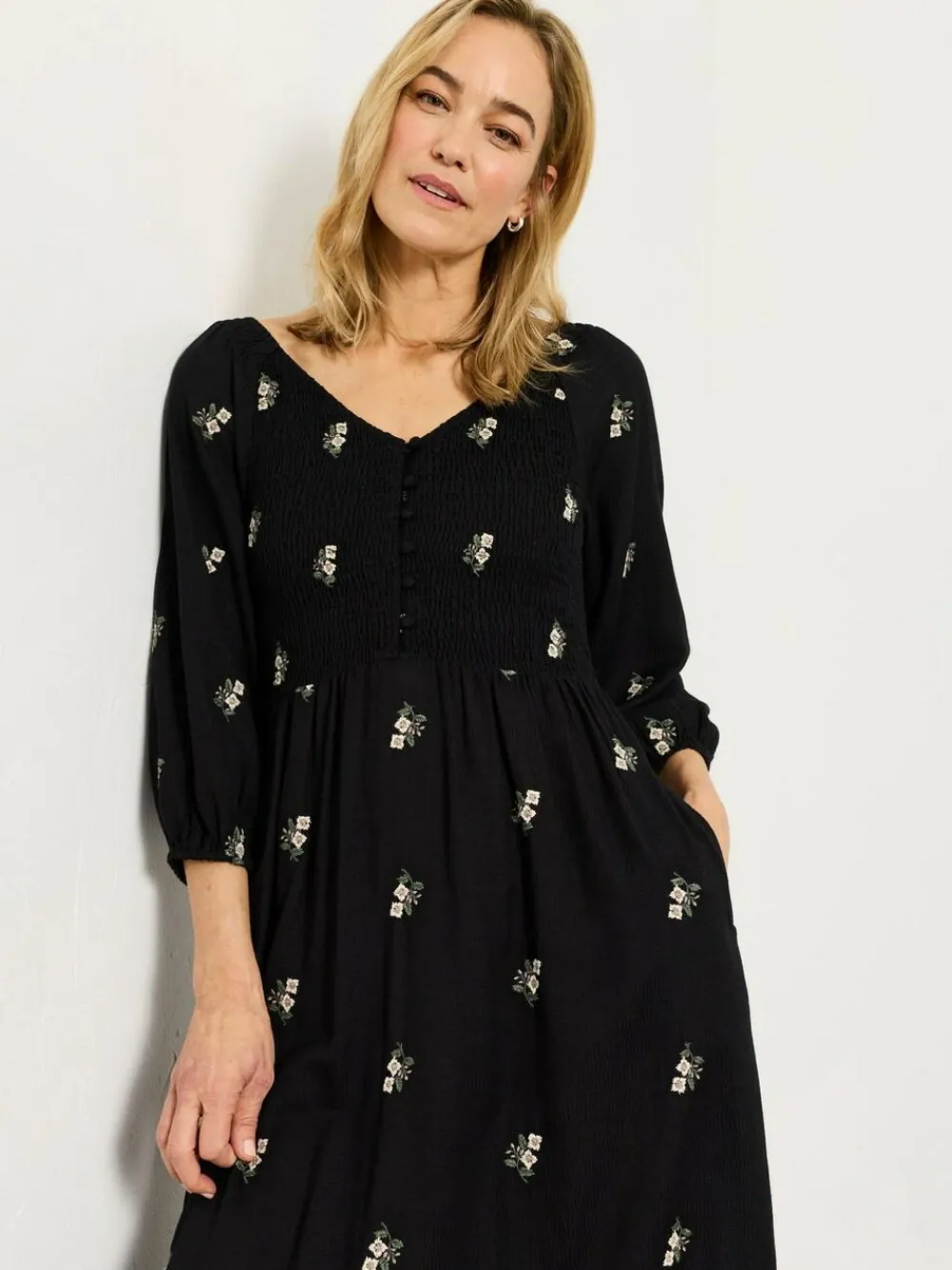Fat Face FatFace Adele Black Embroidered Midi Dress^Women Midi Dresses|Dresses