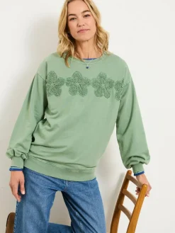 Fat Face FatFace Alex Jade Green Floral Placement Crew Sweat^Women Hoodies & Sweatshirts