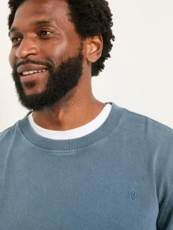 Outlet Fat Face FatFace Alton Long Sleeve Heavyweight Relaxed Fit T-Shirt Mid Blue