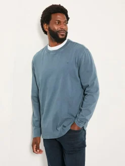 Outlet Fat Face FatFace Alton Long Sleeve Heavyweight Relaxed Fit T-Shirt Mid Blue